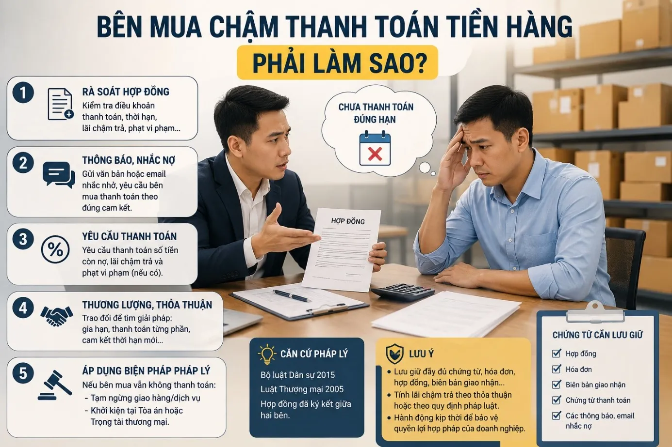 Bên mua chậm thanh toán tiền hàng phải làm sao?