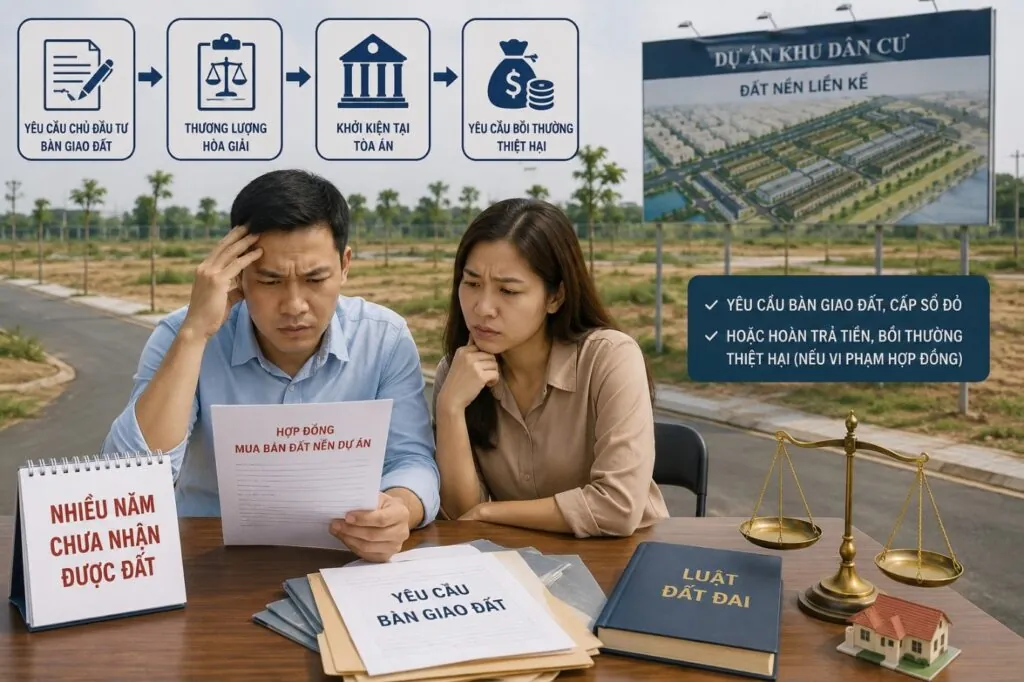 Mua đất nền dự án nhiều năm không được nhận đất, xử lý thế nào? Mua đất nền dự án nhiều năm không được nhận đất, xử lý thế nào?