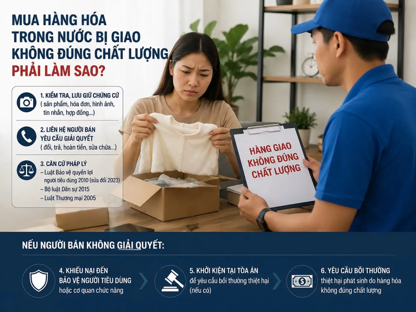 Mua hàng hóa trong nước bị giao không đúng chất lượng phải làm sao?