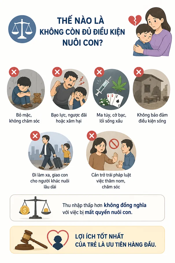 Thế nào là không còn đủ điều kiện nuôi con?