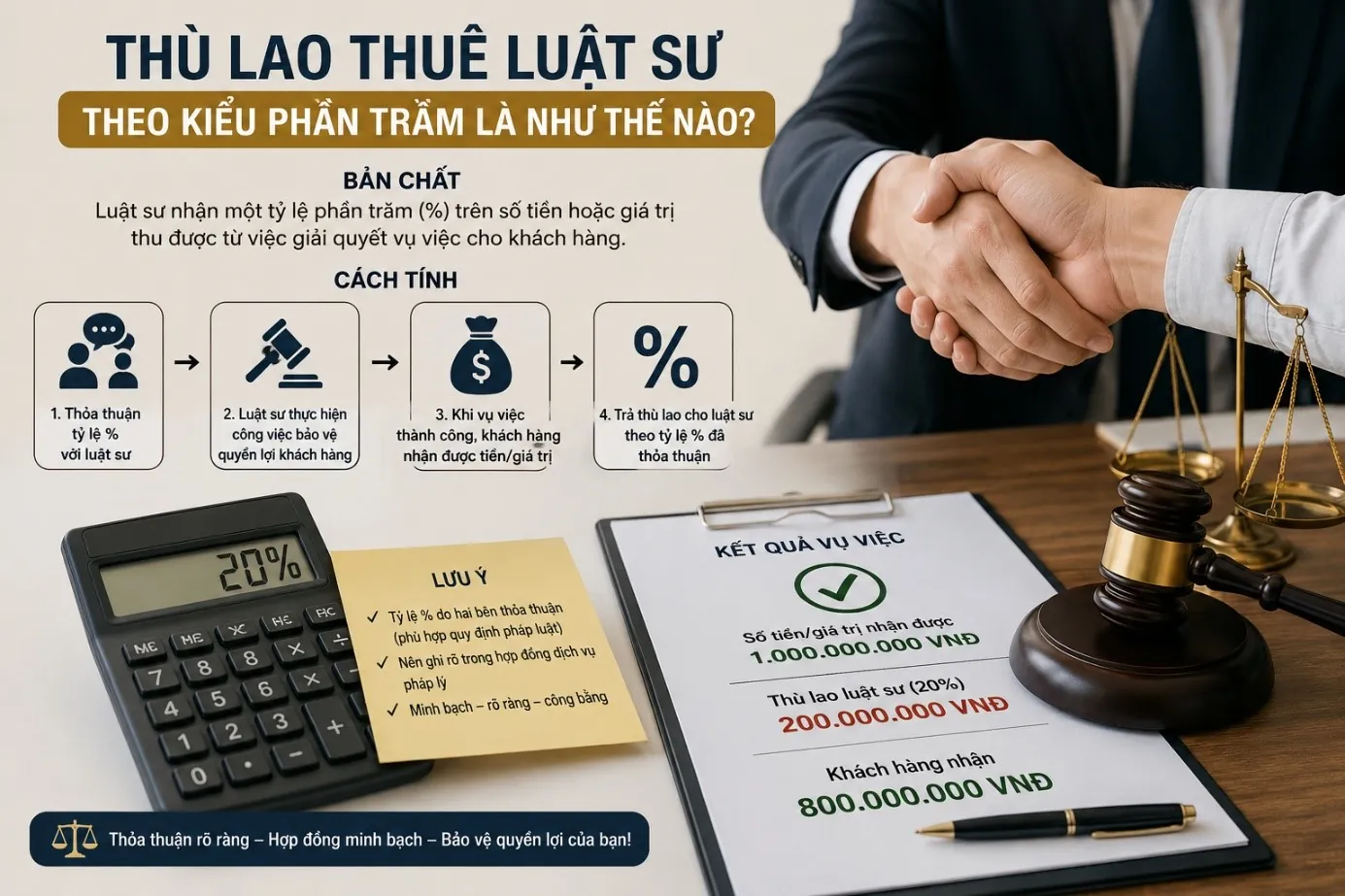 Thù lao thuê luật sư theo kiểu phần trăm là như thế nào?