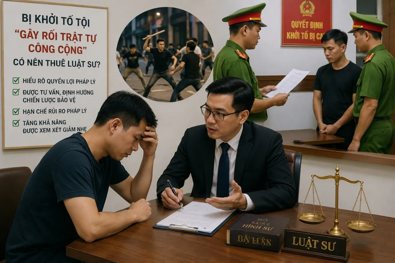 Bị khởi tố tội “Gây rối trật tự công cộng” có nên thuê luật sư?