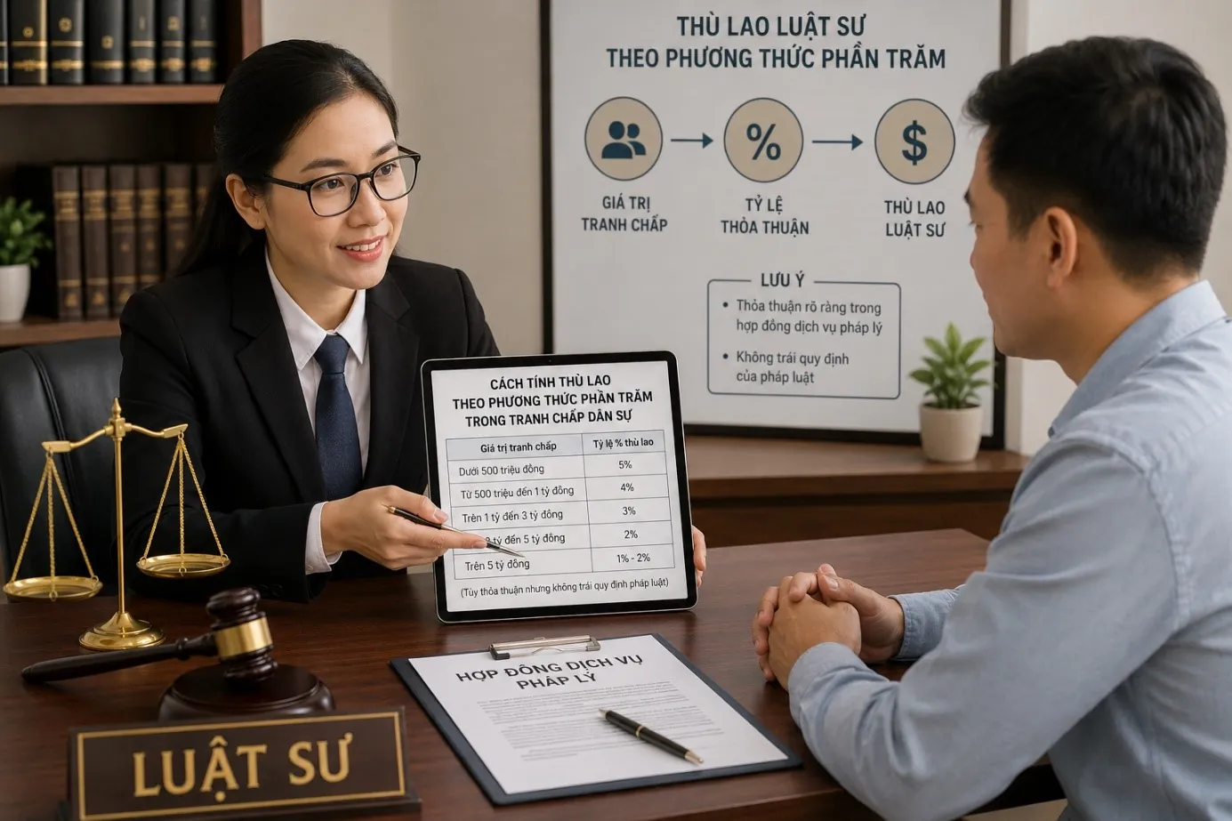 Luật sư tính thù lao theo phương thức phần trăm trong tranh chấp dân sự như thế nào?