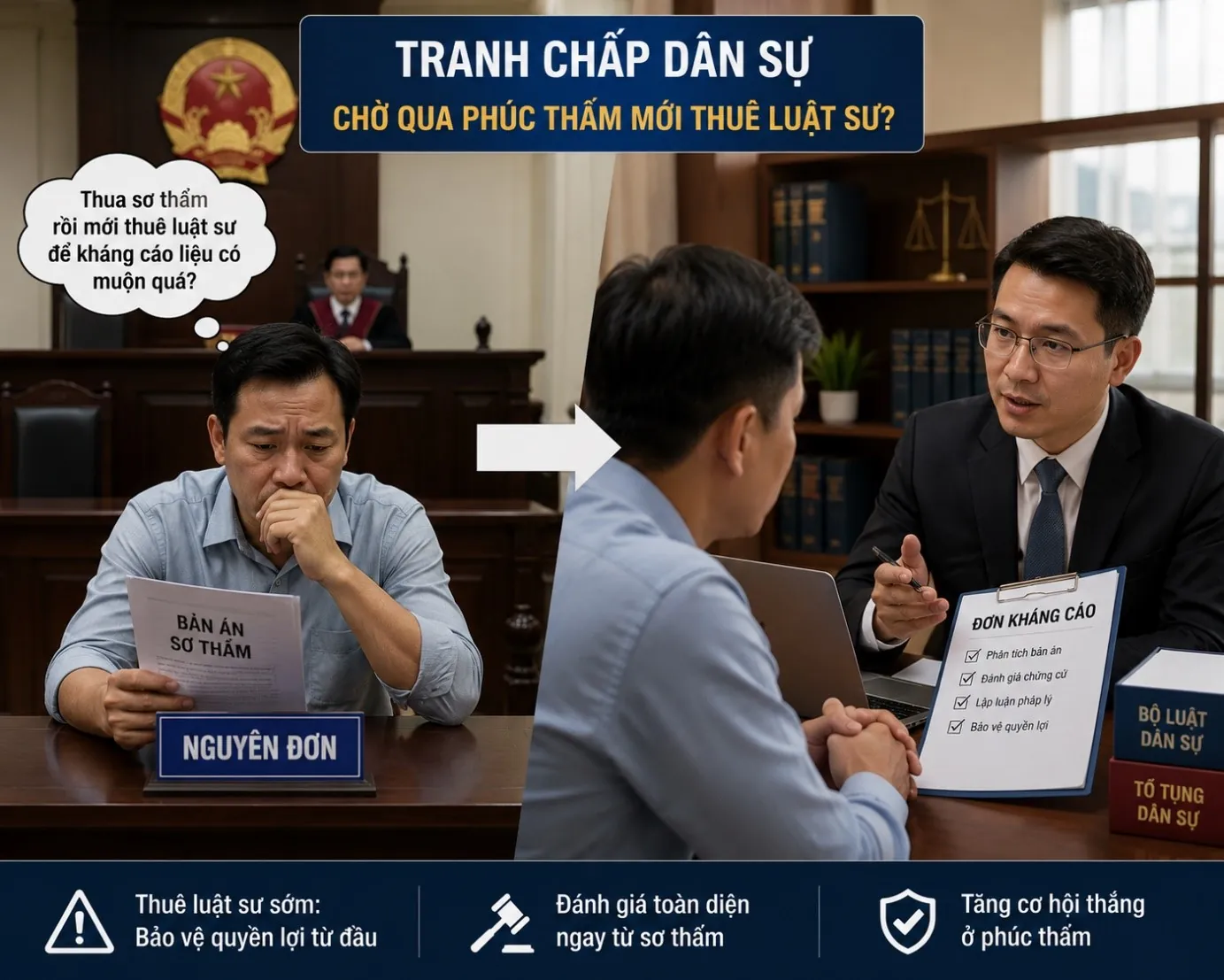 Tranh chấp dân sự – Chờ qua phúc thẩm mới thuê luật sư?