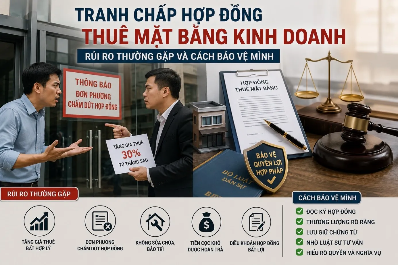 Tranh chấp hợp đồng thuê mặt bằng kinh doanh: Rủi ro thường gặp và cách bảo vệ mình