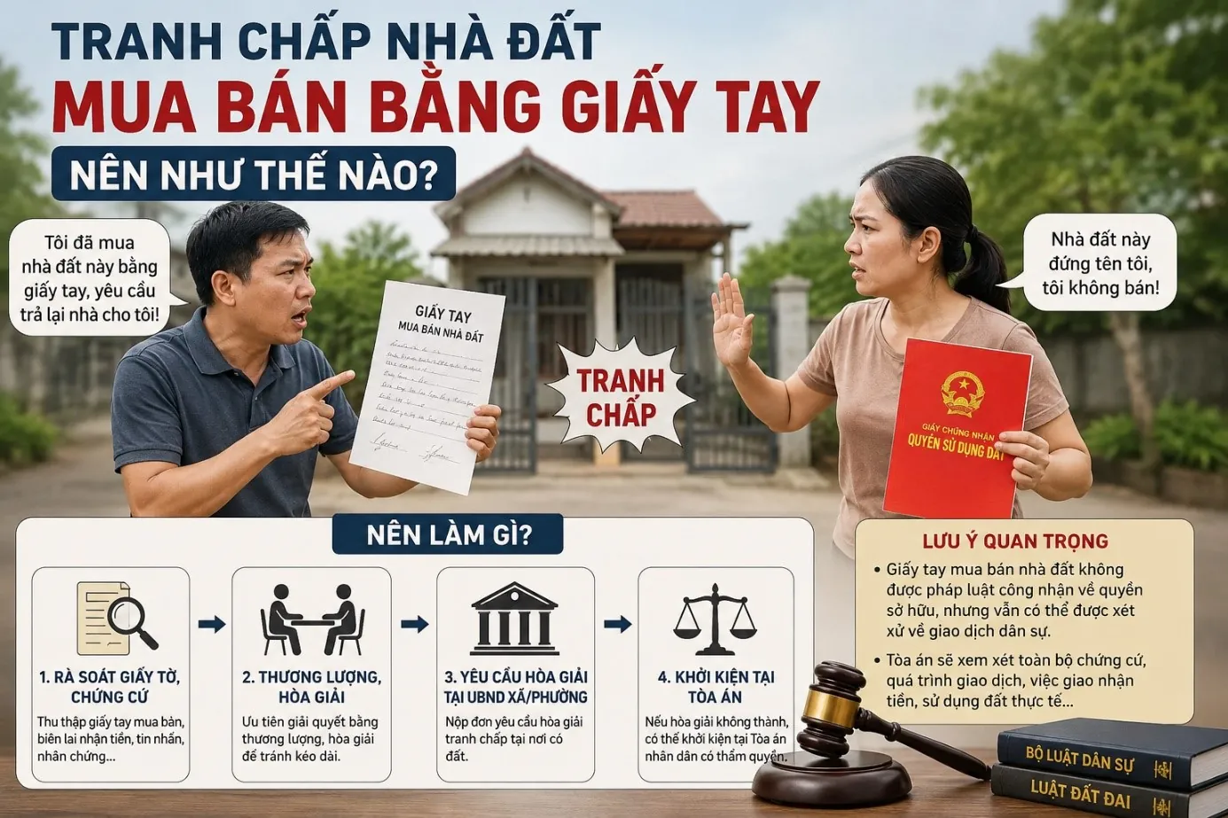 Tranh chấp nhà đất mua bán bằng giấy tay nên như thế nào?