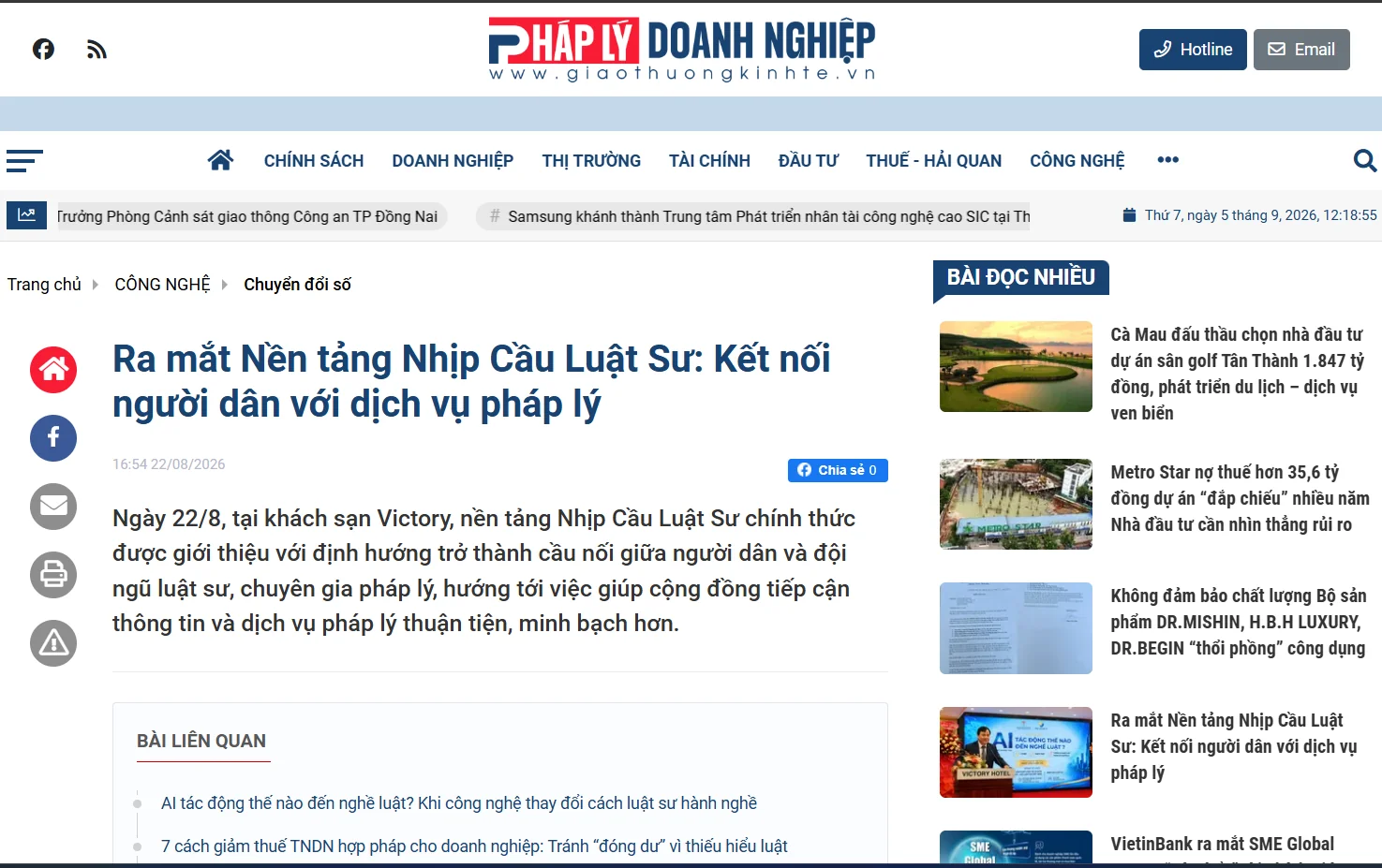 Ra mắt Nền tảng Nhịp Cầu Luật Sư: Kết nối người dân với dịch vụ pháp lý