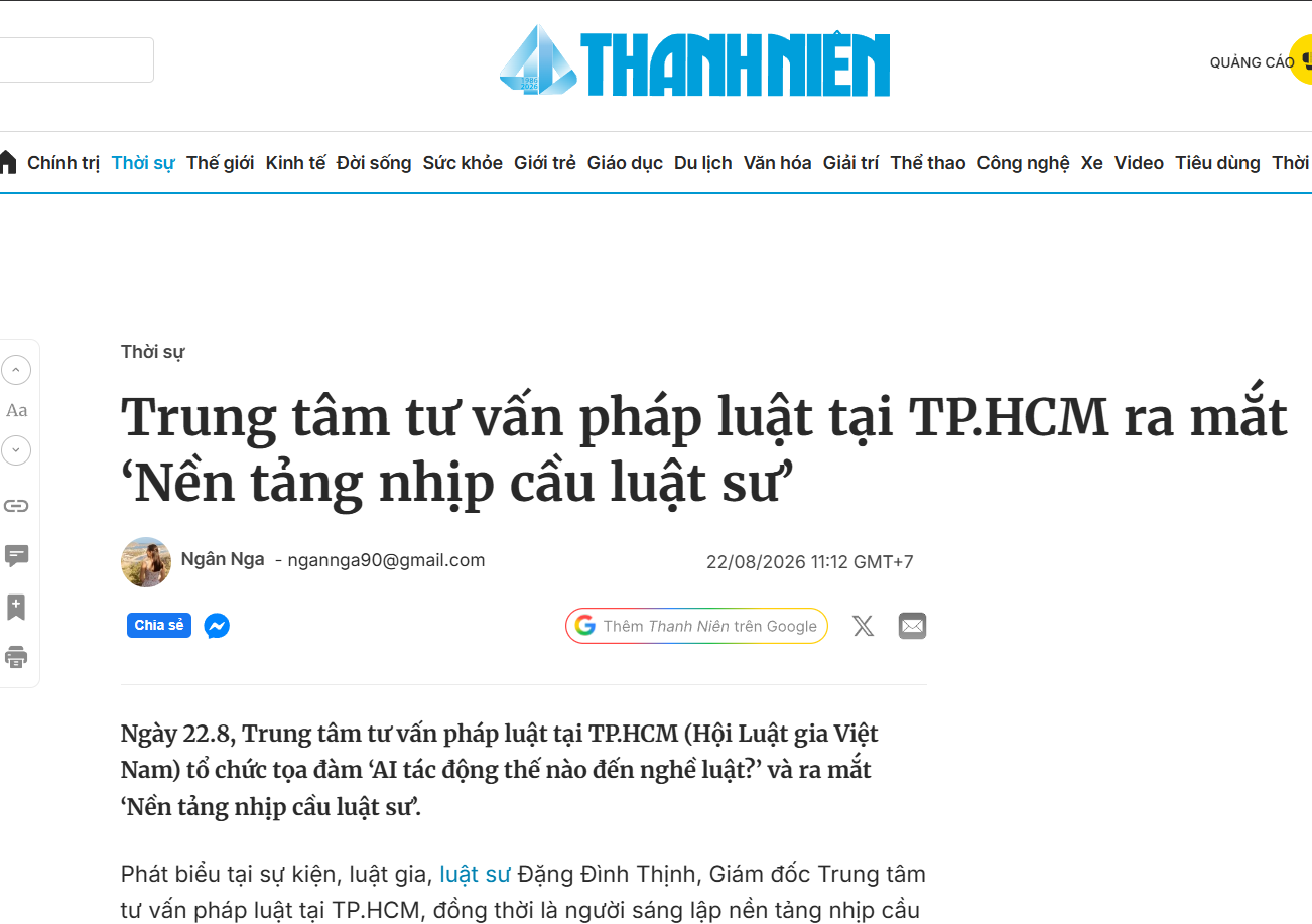 [thanhnien.vn] Trung tâm tư vấn pháp luật tại TP.HCM ra mắt ‘Nền tảng nhịp cầu luật sư’